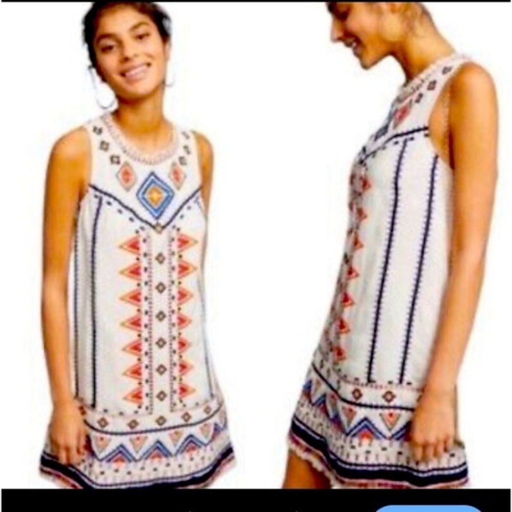 Anthropologie White and Multicolor Sleeveless Dress